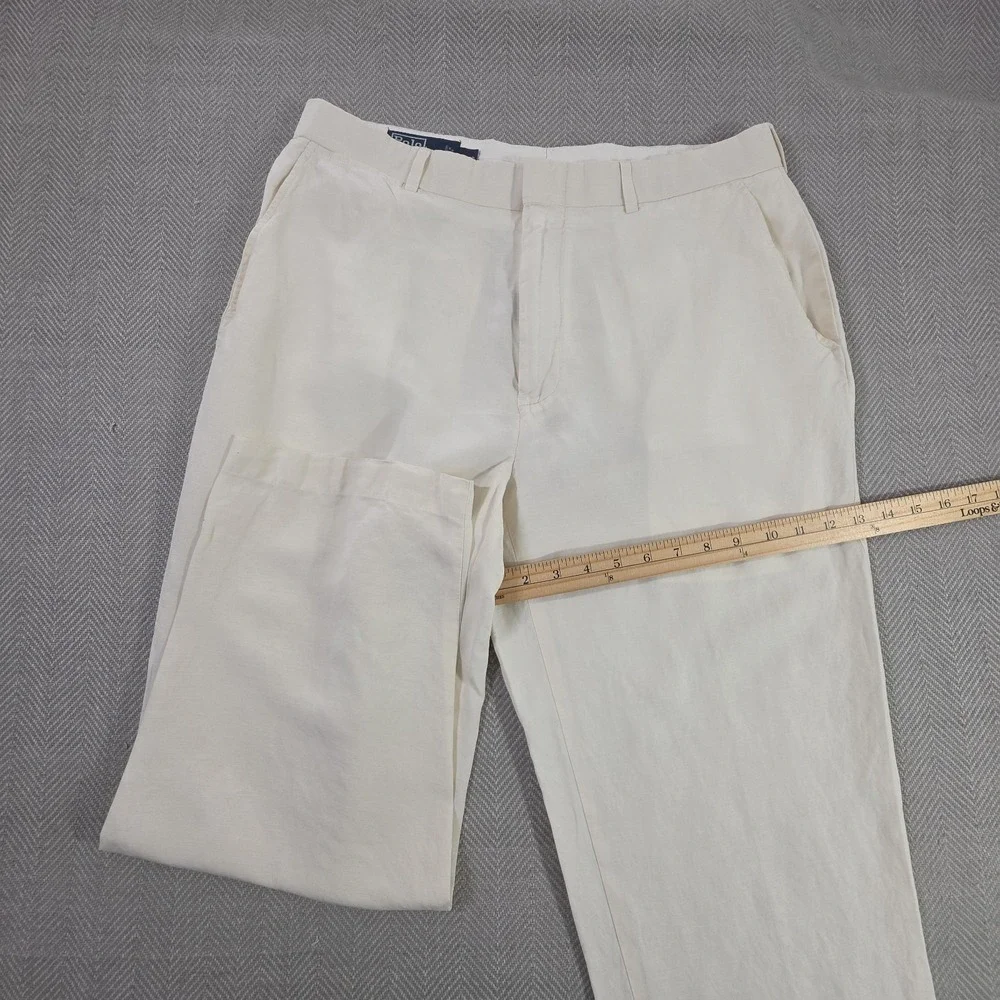 Polo Ralph Lauren Linen Silk Pants Mens 34x30 Off-White Summer Luxury Trousers